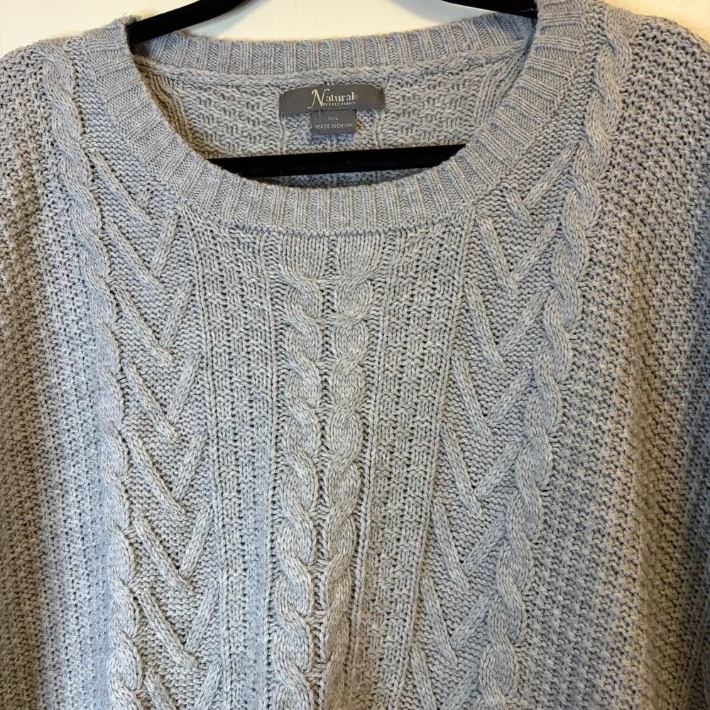 Natural Reflections Gray Cable-Knit Crewneck Pullover Sweater Women’s XXL